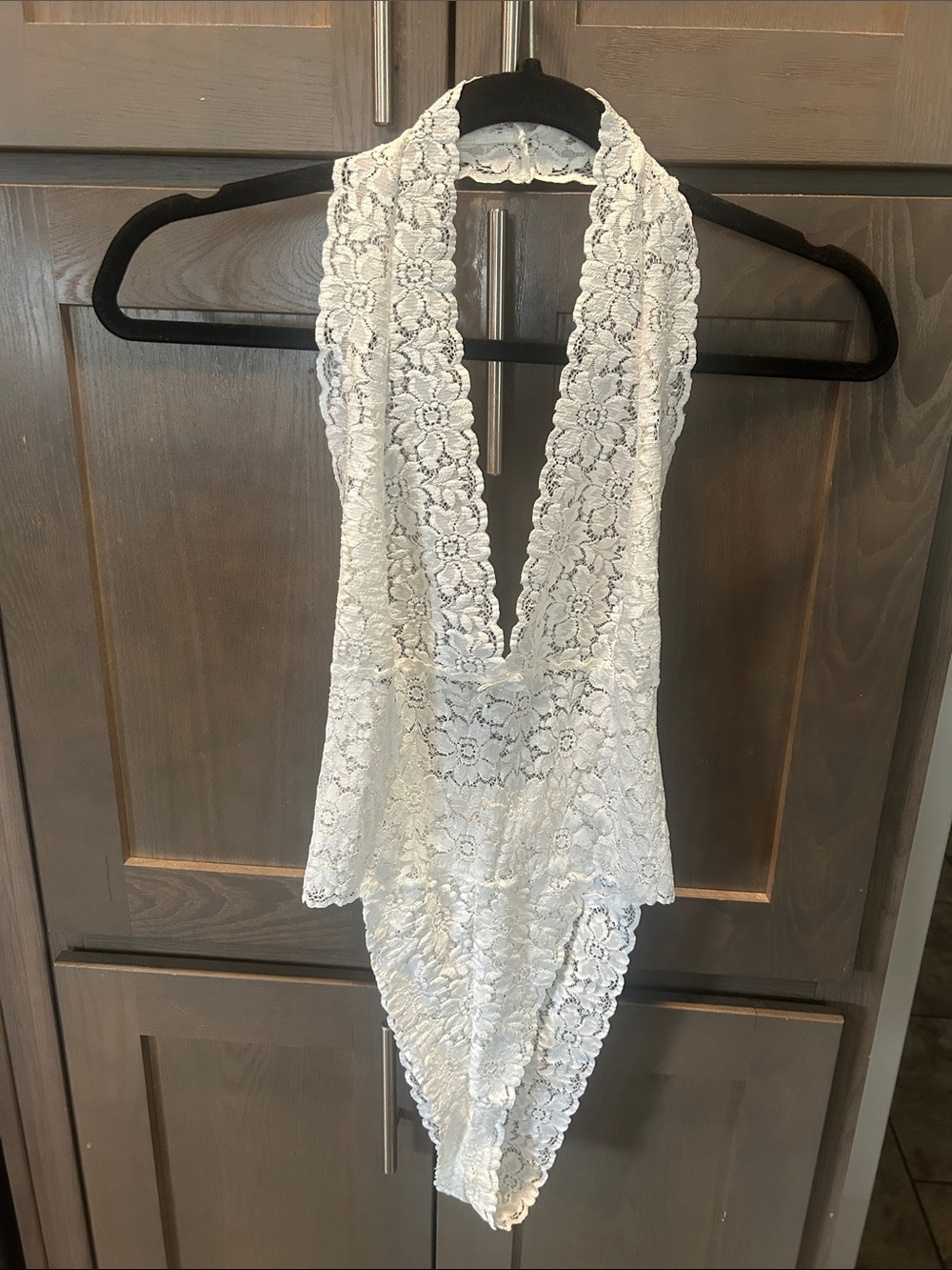 Victoria's Secret White Lace Backless Halter Top / Bodysuit